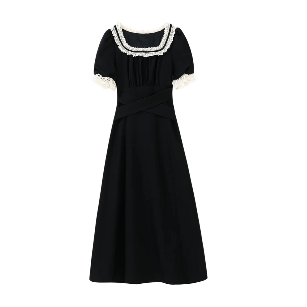 【鹿屿庄】赫本风显瘦气质小黑裙收腰连衣裙DYL661256