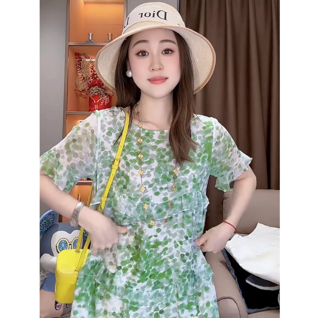 【丝芙玉禄】(S138)100%真丝洋气减龄气质夏季桑蚕丝女装连衣裙