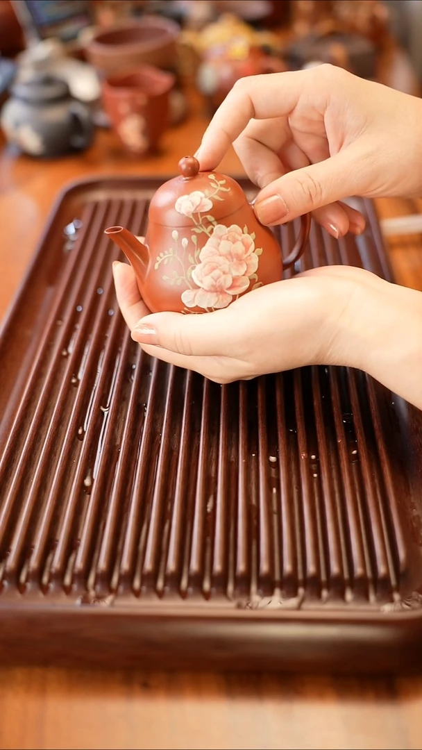 茶壶紫砂朱泥蔷薇花小梨