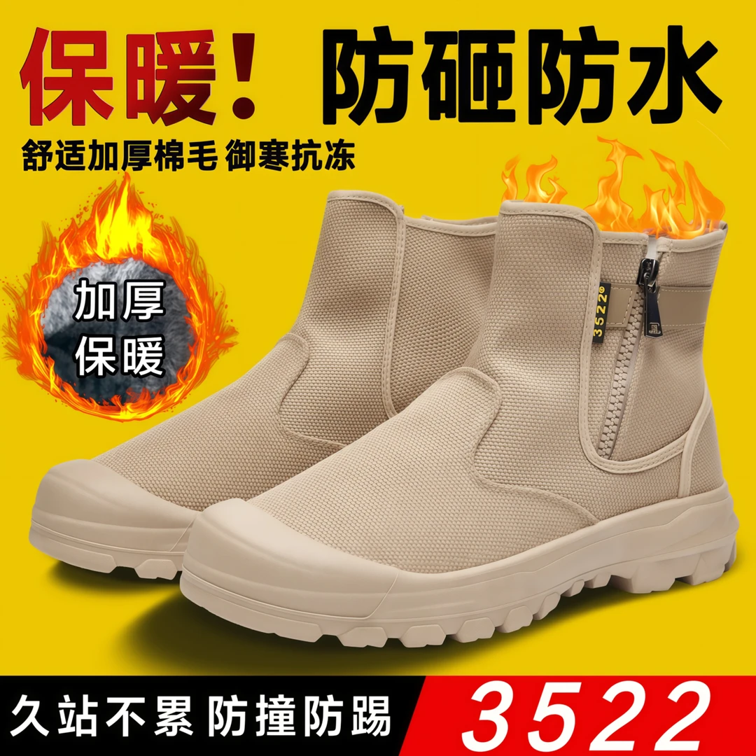 冬季高帮劳保鞋男加绒加厚保暖耐磨防滑防臭远足户外休闲鞋二棉鞋