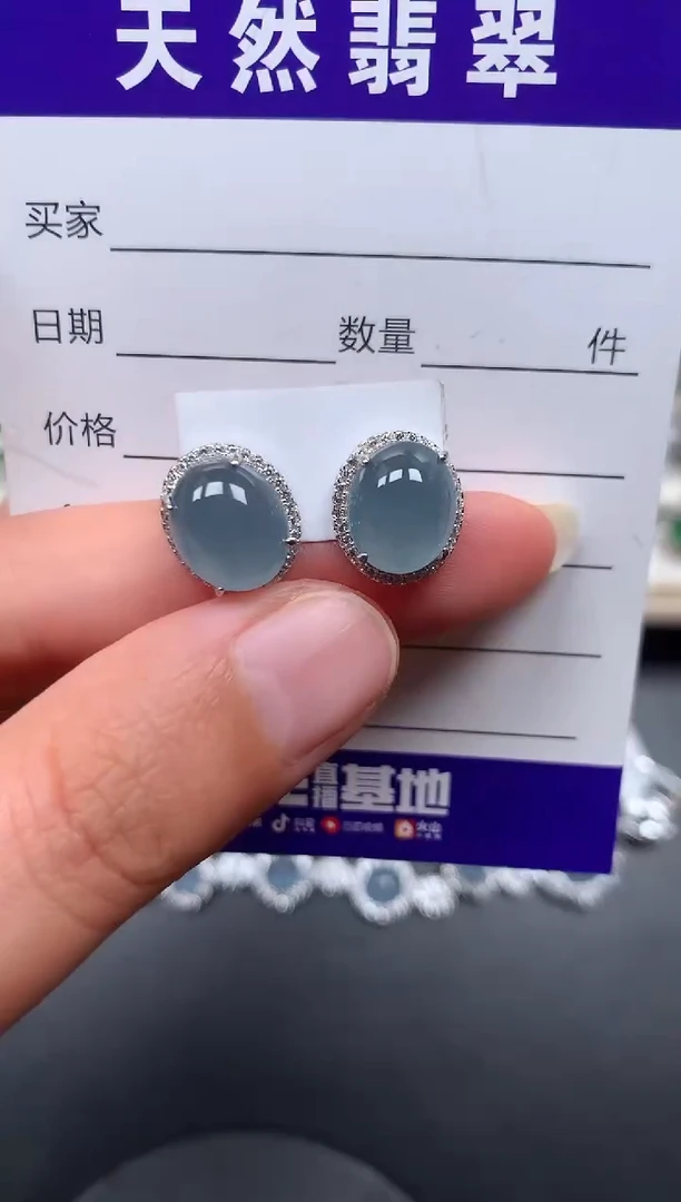 银S925镶嵌翡翠耳饰157