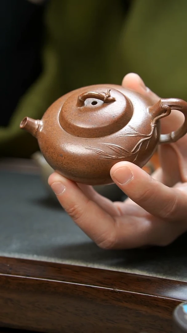 【闪购商品】紫砂茶壶红  柴烧竹节壶