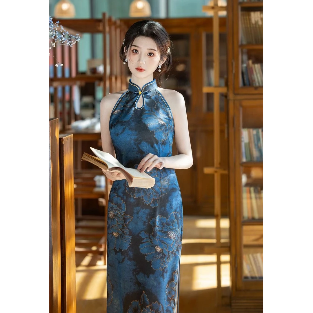 【川黛】绫曦新款日常弹力立领旗袍衣长120