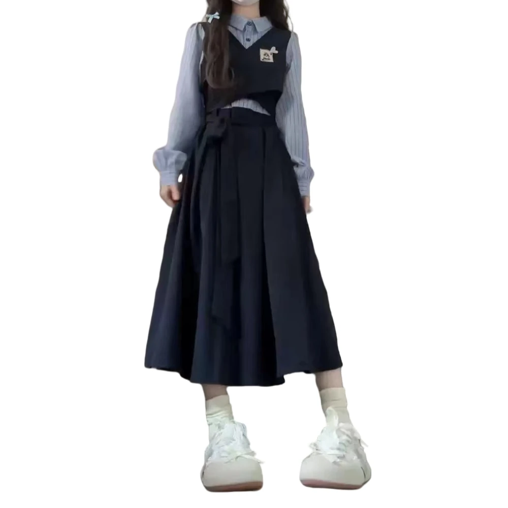 阿遥家【小熊软糖短款】学院风假两件连衣裙短款1385