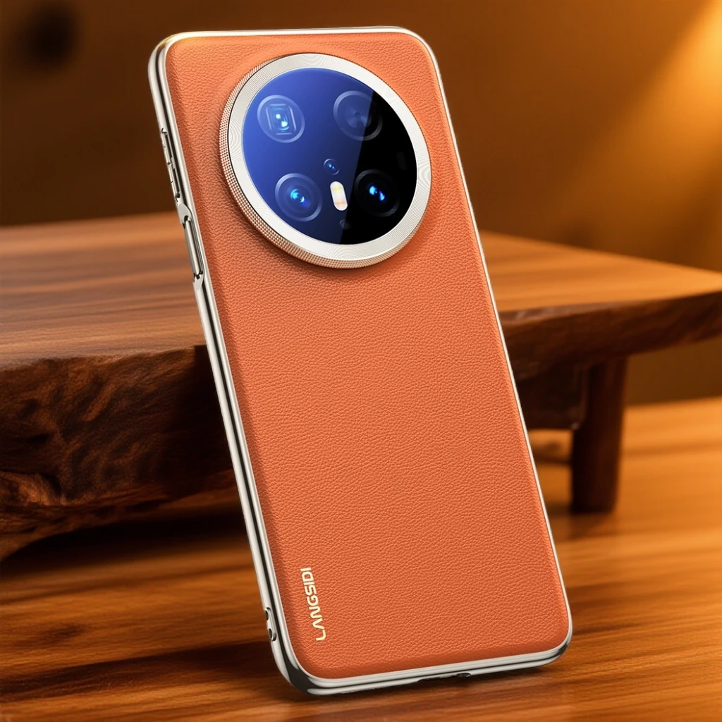 适用华为mate70/60Pro真皮磁吸镜头全包防摔无线充电轻奢牛皮套+