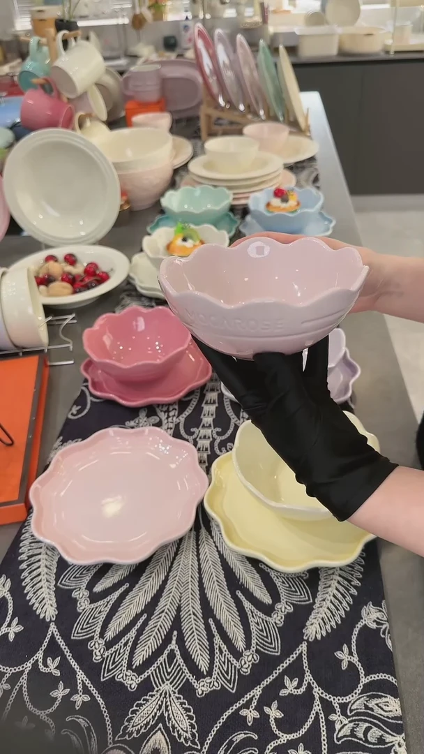 【闪购商品】瓷炻彩花边碗14cm-樱花粉