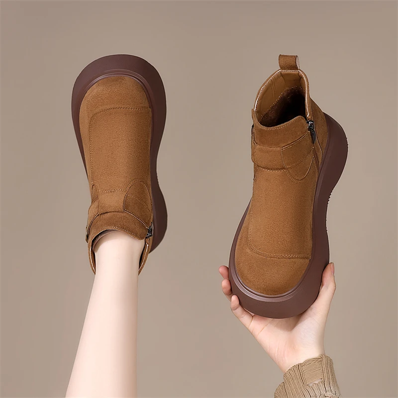 马丁靴厚底勃肯鞋女2025新款爆款秋冬加绒舒适增高防滑小个子短靴