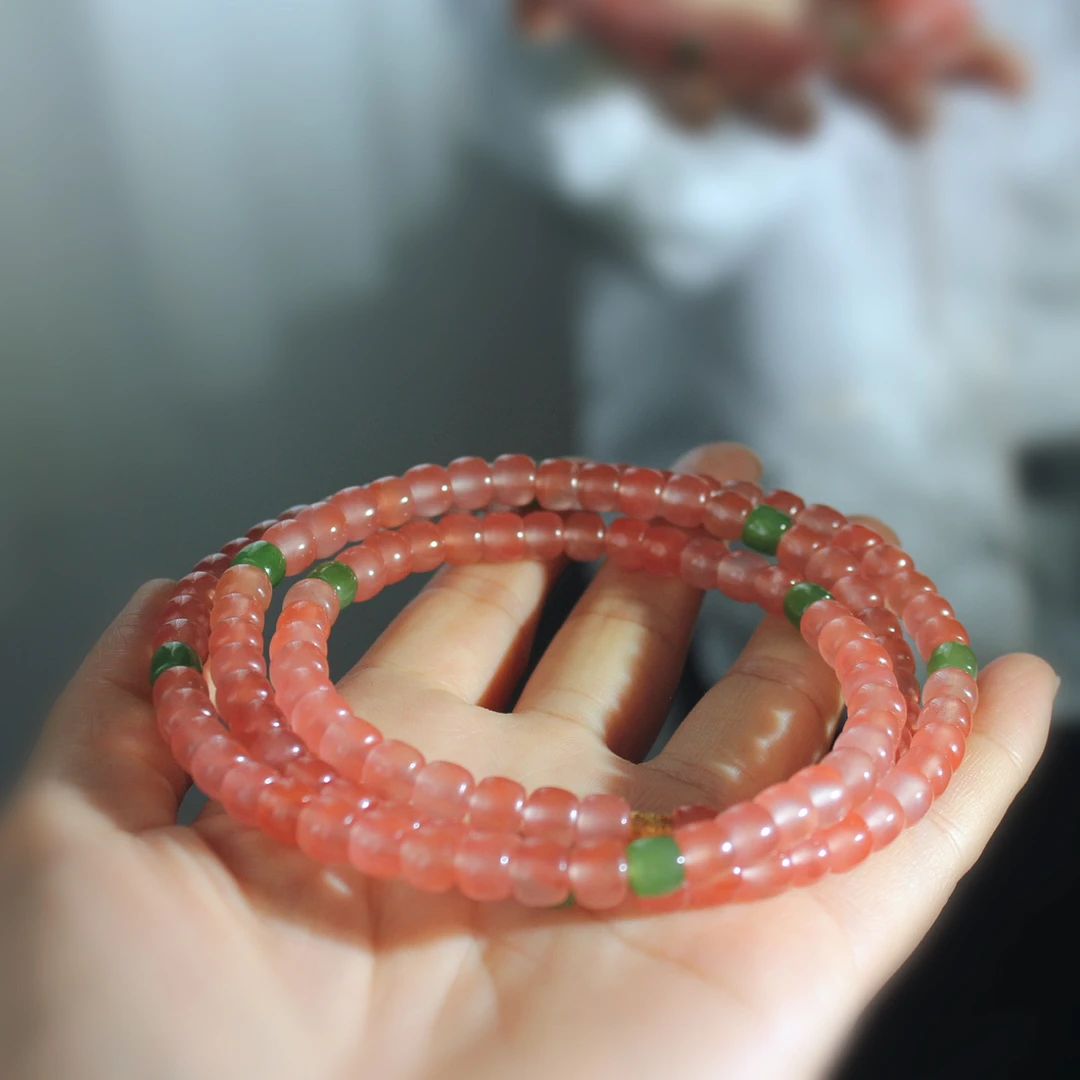 【岚溪珠宝】——原矿南红冰粉，设计款颈饰，颈间的温柔。。。。