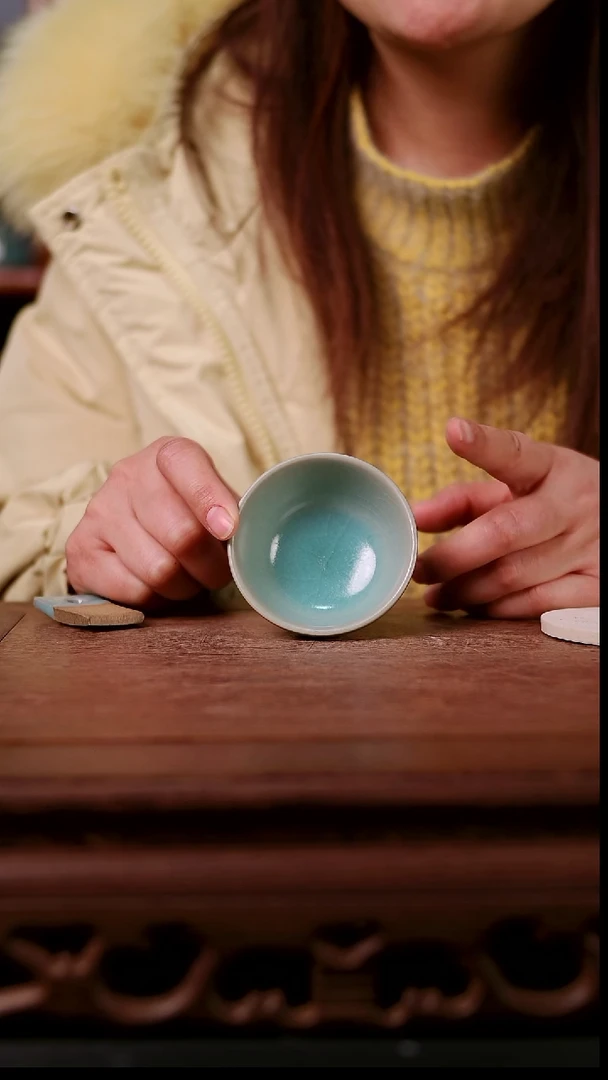 杯子陶青霁汝窑仿古釉一级微瑕