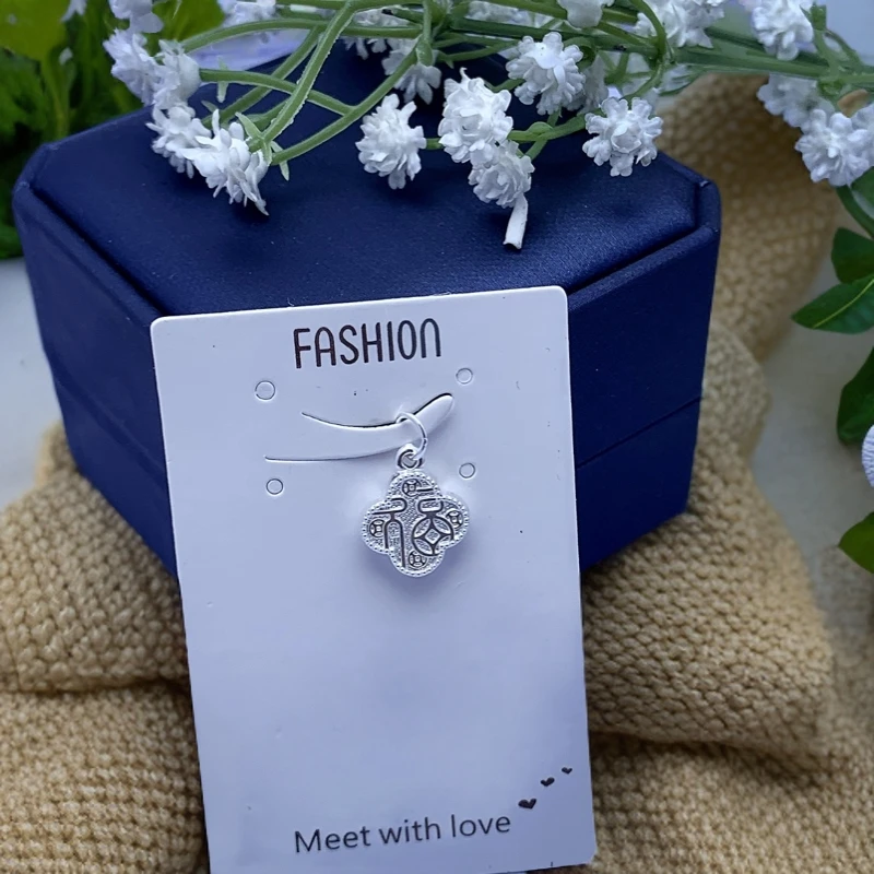 吊坠足银 双面福字四叶草纯银吊坠女素款精致坠子小众银色精美