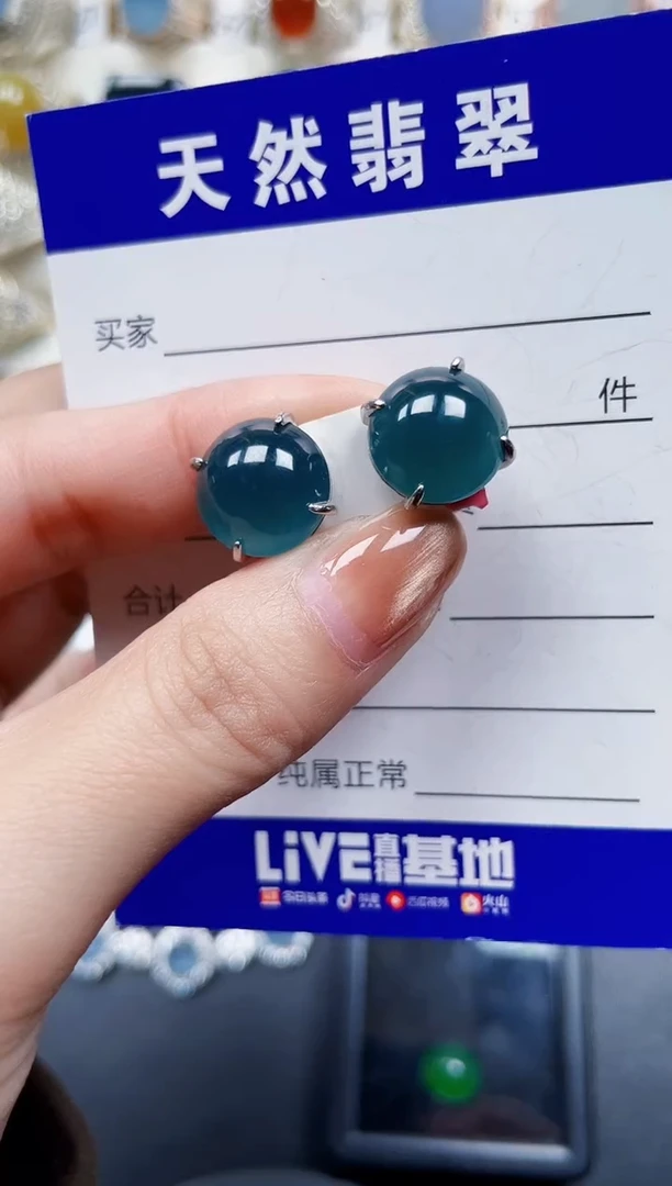 银S925镶嵌翡翠耳饰816