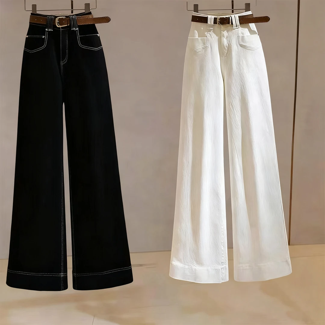 韩风韩版时尚阔腿裤牛仔裤直筒百搭秋季高腰显瘦休闲