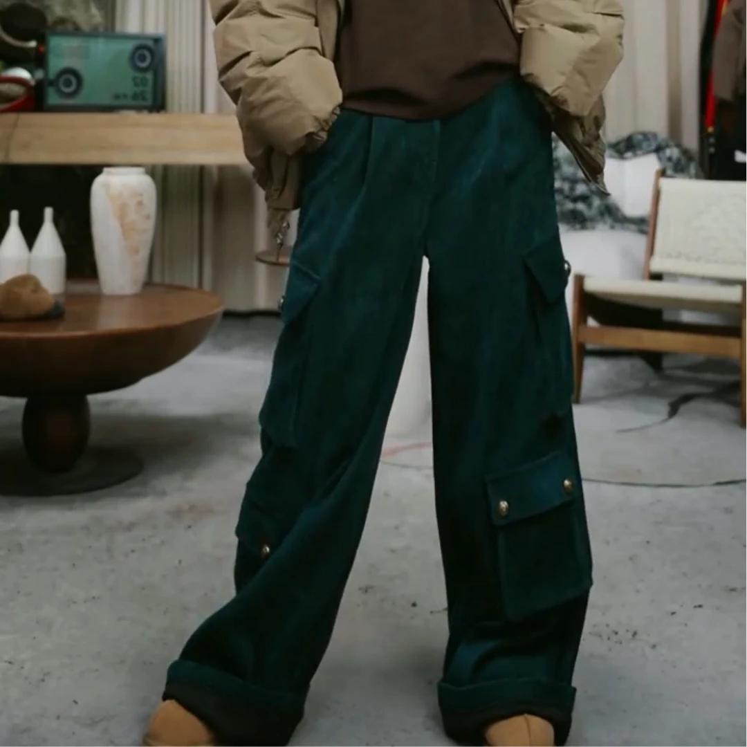 infobyfive2025秋冬新款半松紧腰八口袋加厚工装裤壹NF0510032