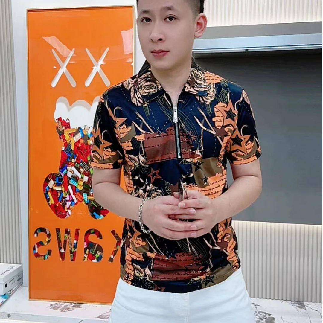 2025夏季新款休闲短袖衬衫T恤男半拉链POLO衫翻领个性时尚