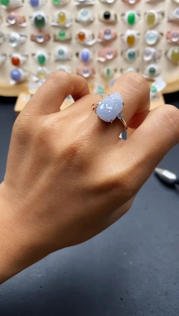 银S925镶嵌戒指翡翠缅甸天然A货翡翠2 5-7