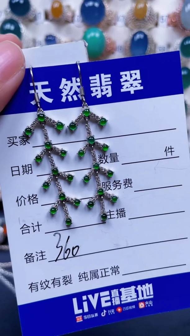 银S925镶嵌翡翠耳饰360