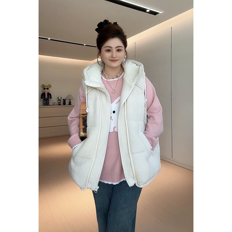 【胖佳佳】夹心泡芙 加厚羔毛连帽马甲冬季时尚短外套H624B19703