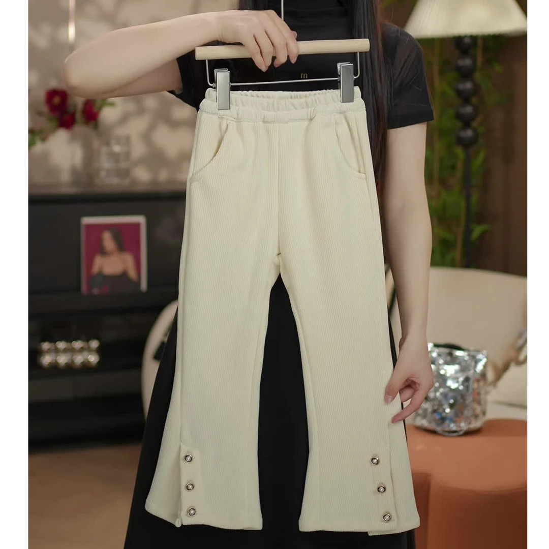 女童冬装休闲裤2024新款儿童洋气时尚裤子女宝冬季裤子加绒微喇裤