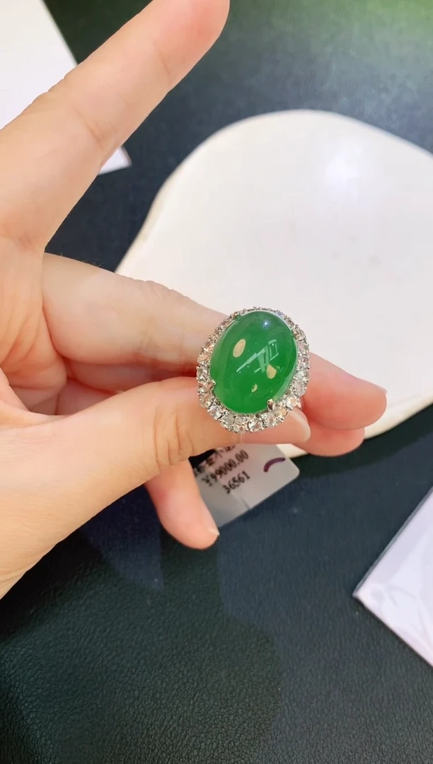 翡翠戒指18K金镶嵌心*赠礼盒证书 麦麦