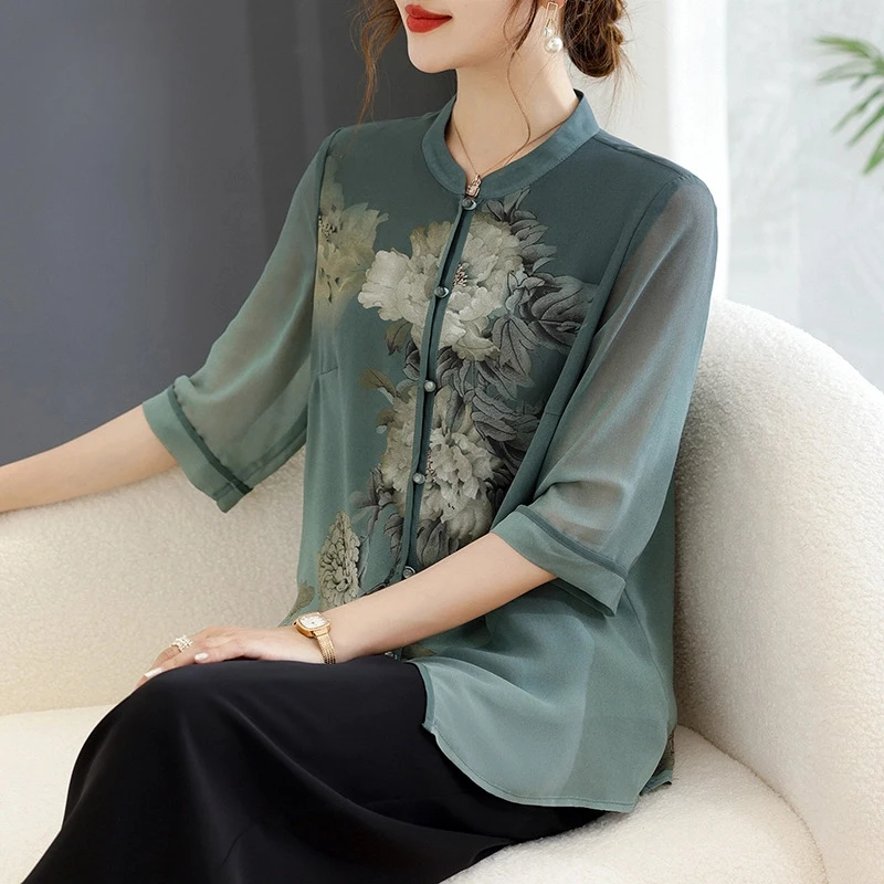 母亲节新中式国风中年妈妈复古夏装洋气短袖上衣中老年人套装