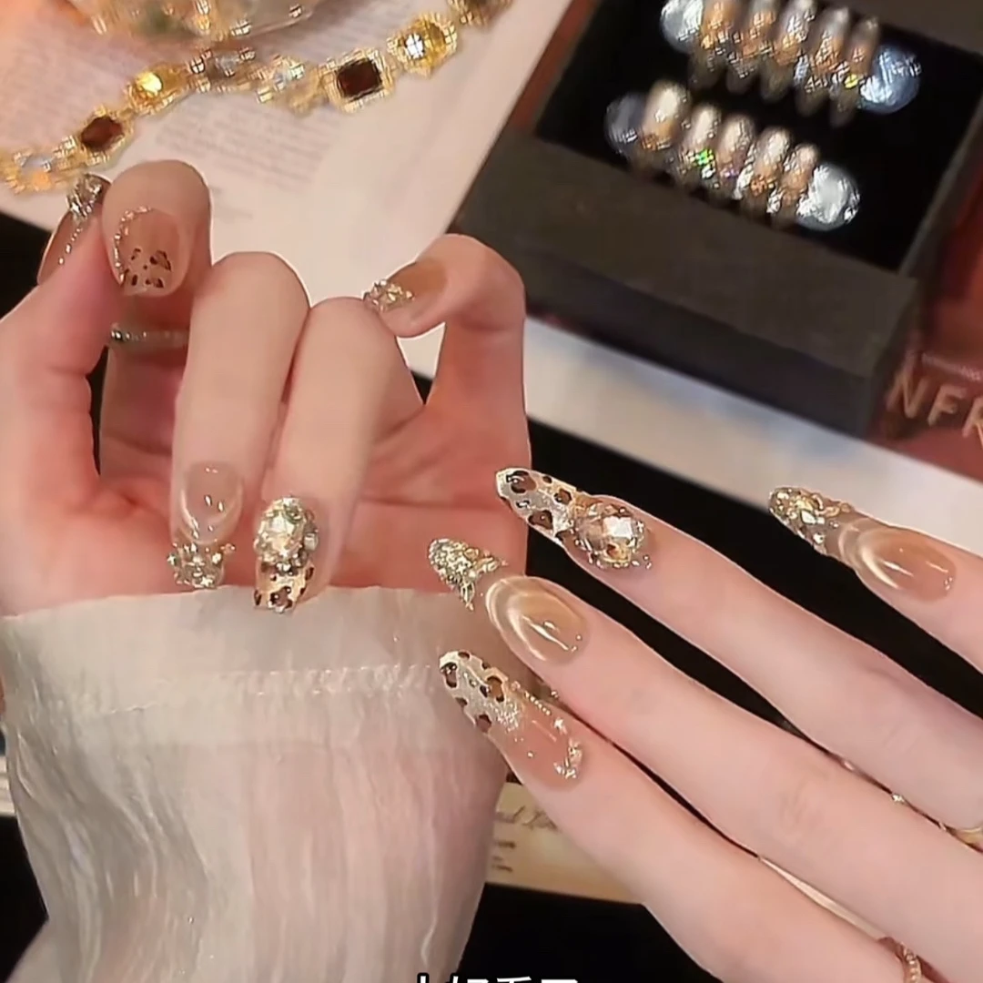 【金秋金钱豹】茶色渐变猫眼美甲气质猫眼简约美甲纯手工穿戴甲