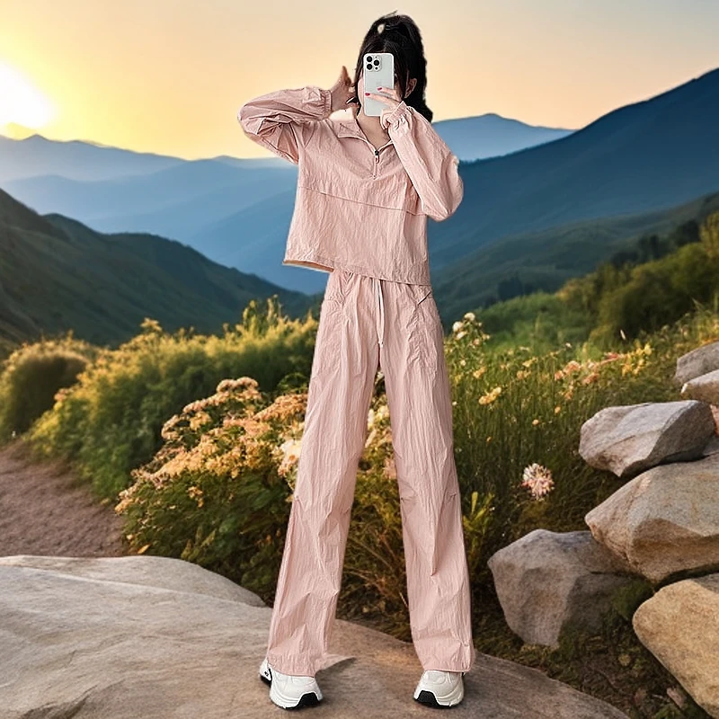 工装裤卫衣时尚登山徒步女运动套装衣服爬山春秋长袖减龄户外休闲