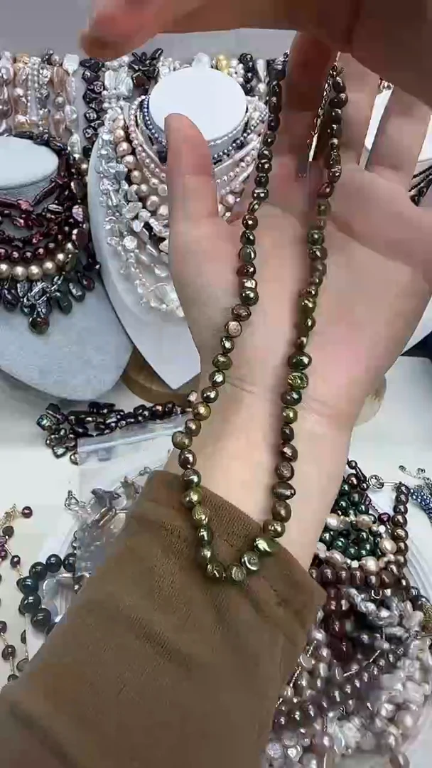 颈饰银S925镀金镶嵌淡水珍珠1