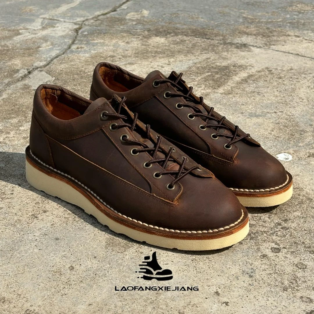 新品！低帮15552疯马皮/翻毛皮厚度2.4mm沿条外翻缝工艺橡胶发泡