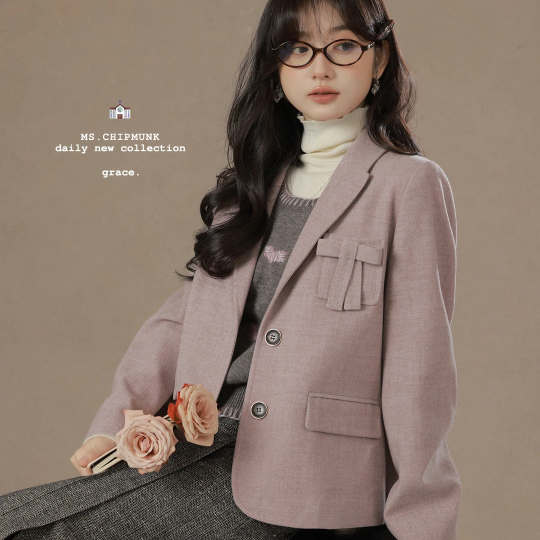 花栗鼠小姐 高知学姐套组单拍 针织马甲/西装/百褶长半裙