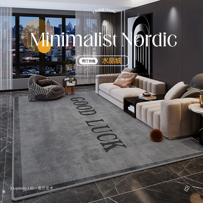 冬季北欧风意式极简免洗素色客厅地毯侘寂风现代卧室床边毯茶几垫
