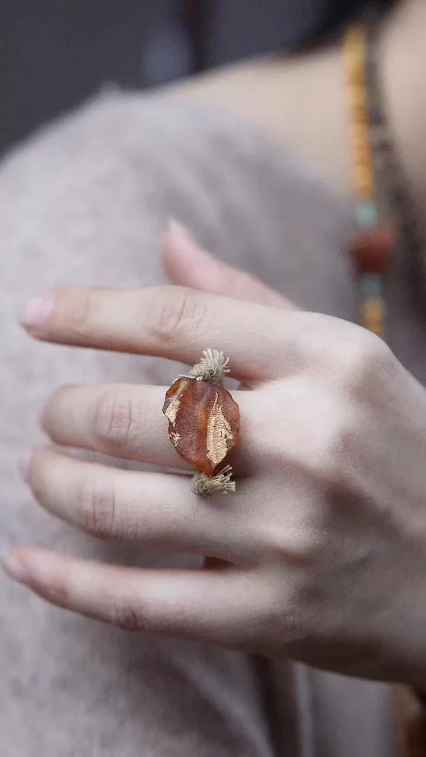 裸石蜜蜡未镶嵌*蜜蜡原石戒指*百搭设计款