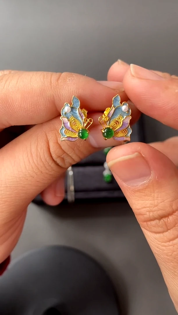 【闪购商品】翡翠耳饰银S925镀金镶嵌买断价 补