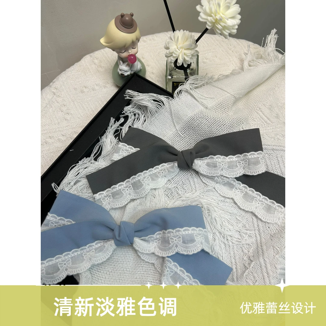 质感格雷头饰发饰蕾丝发夹百搭蝴蝶结白色蓝色可爱发卡超仙清新