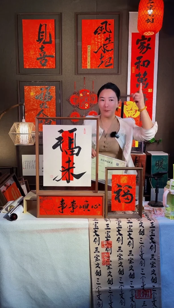 【闪购商品】书法【福来】实木相框手写手绘43*53