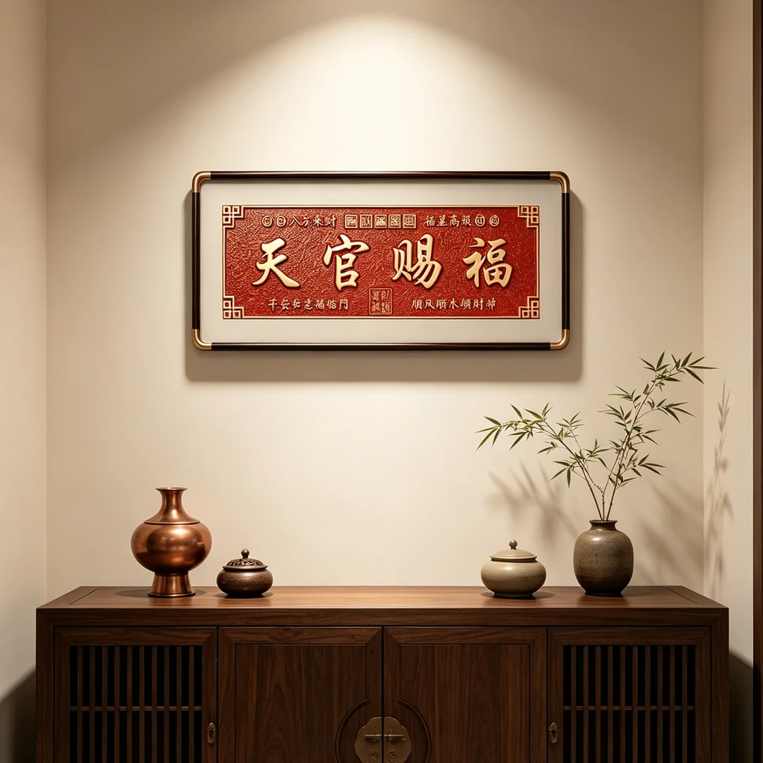 天官赐福横款非遗铜拓画铜板画铜雕画办公室装饰画客厅挂画7030