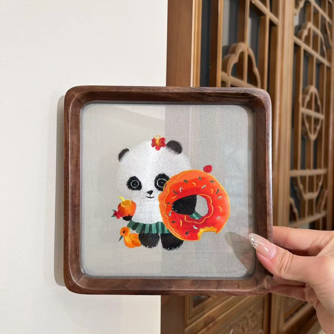 甜品小熊摆件 非遗苏绣双面绣方形摆件屏风高档精品家居装饰摆台