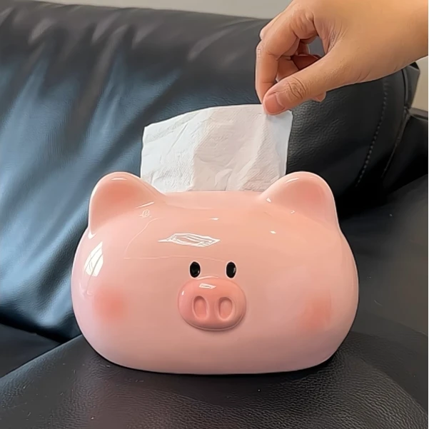 MOMO·猪咪纸巾盒抽纸盒纸巾盒陶瓷釉下彩家居饰品摆件LYY