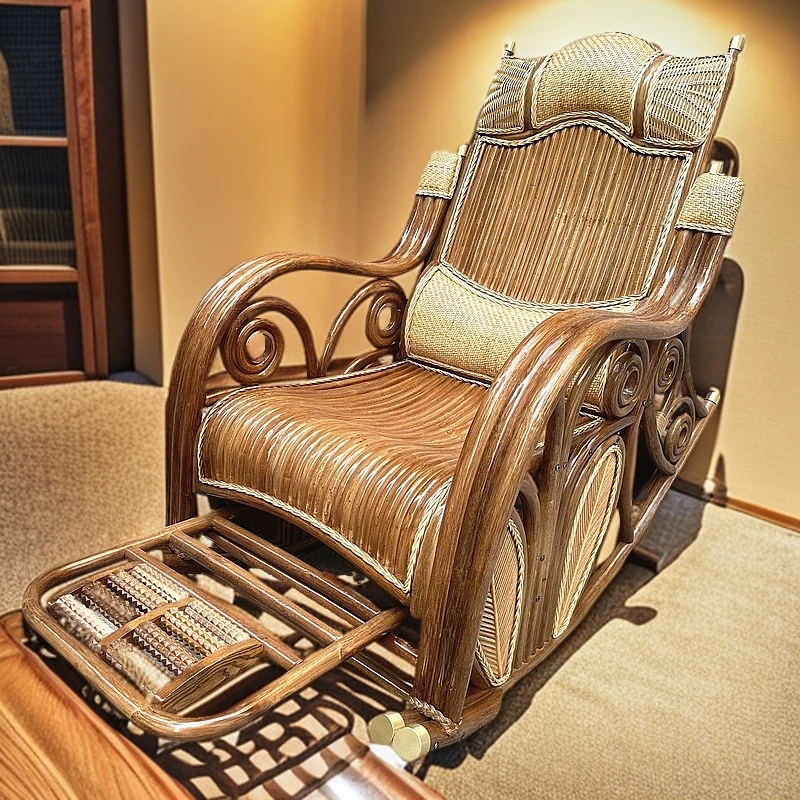 高端粗藤摇椅真藤藤编摇摇椅藤椅躺椅老人家用阳台懒人午睡逍遥椅