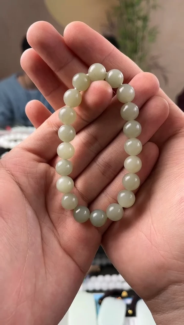 【闪购商品】和田玉手串未镶嵌且末青白手串卡10微色差