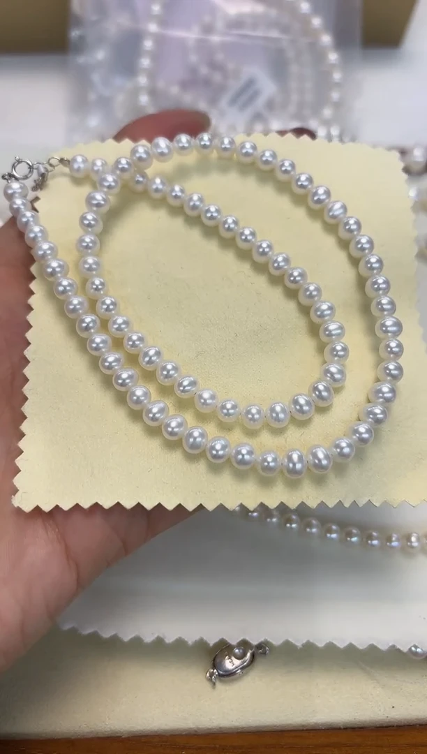 颈饰银S925镶嵌淡水珍珠5-6MM无核