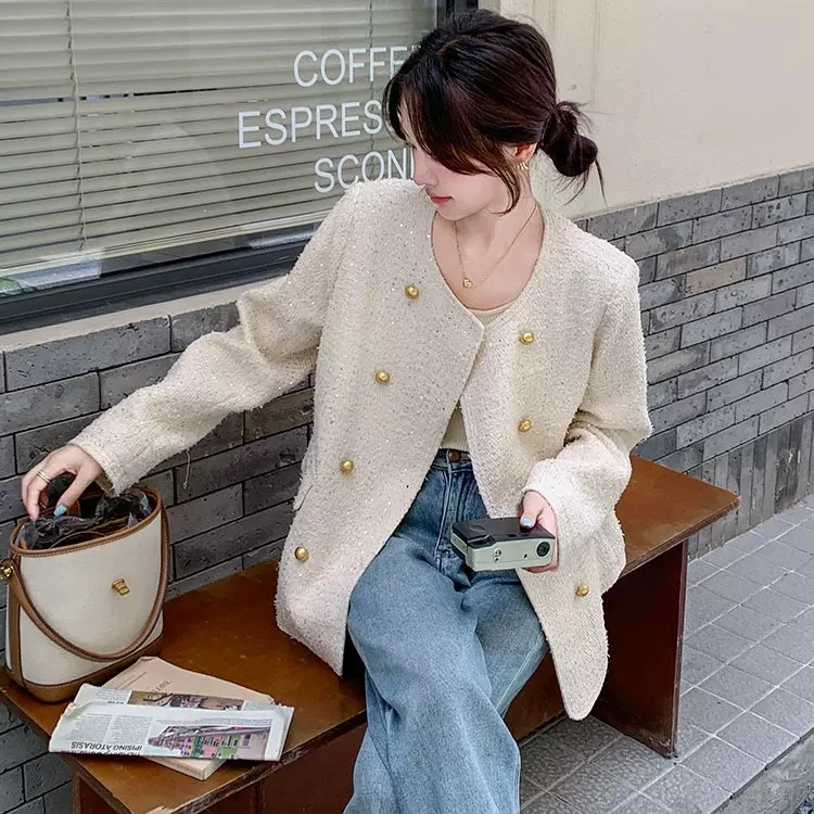 【清货+运费险】复古双排扣亮片小香风外套气质名媛开衫上衣ZF8016