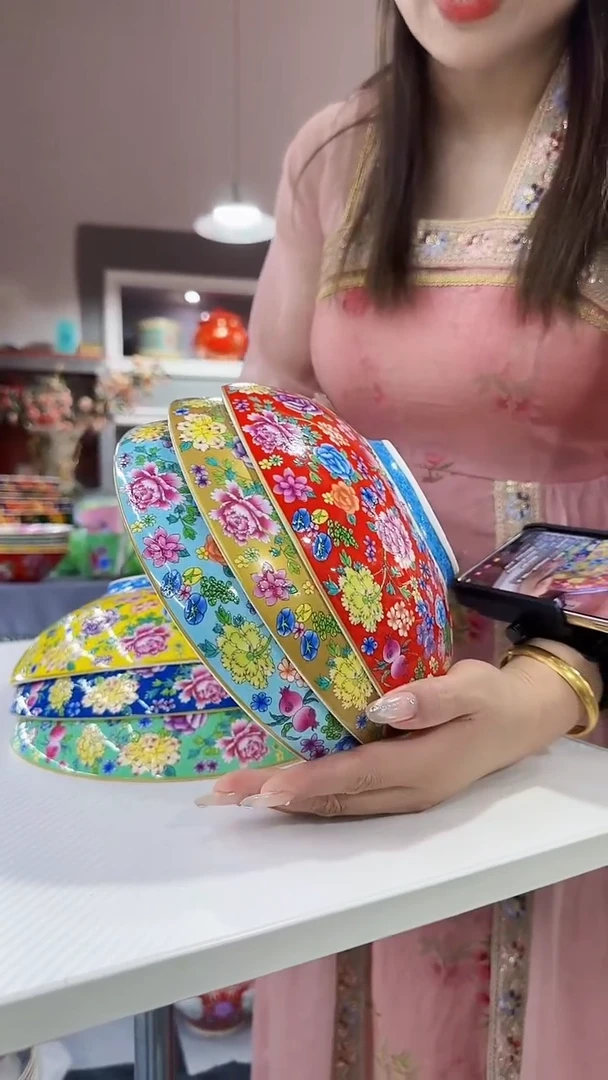 瓷片8.5英寸元宝盘3个景德镇混色