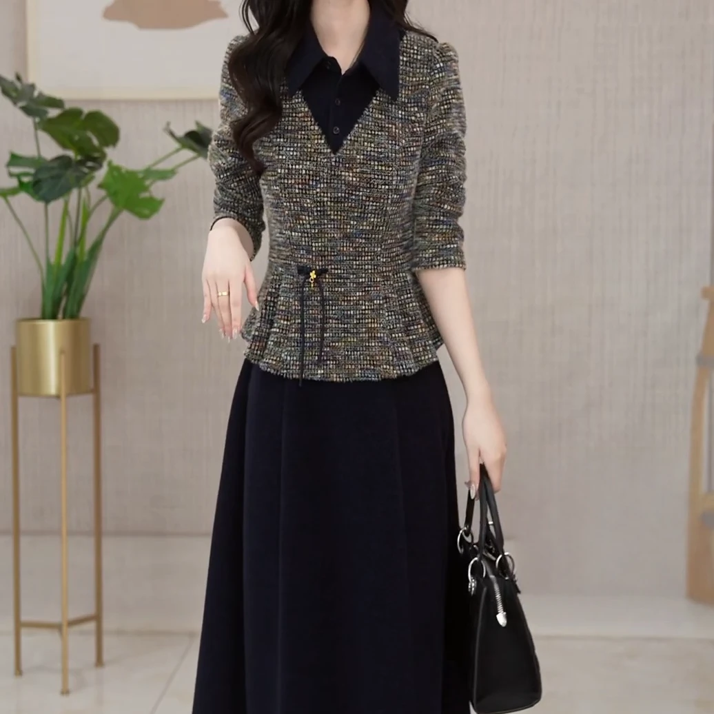轻奢时尚连衣裙2025秋冬新款女士洋气显瘦减龄套装两件套