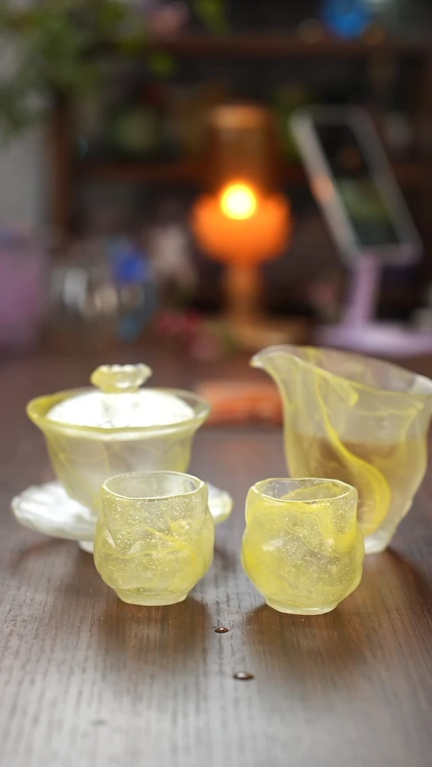 闪购风生水起黄色盖碗+公道杯+直口杯2个