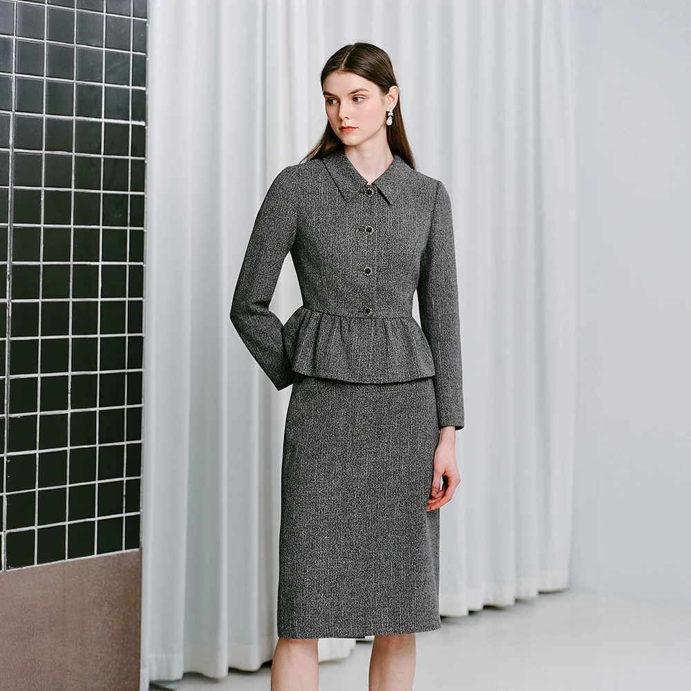 法式优雅粗花呢半裙2025年新款时尚黑色A字半身裙MOGD04WSK204B01