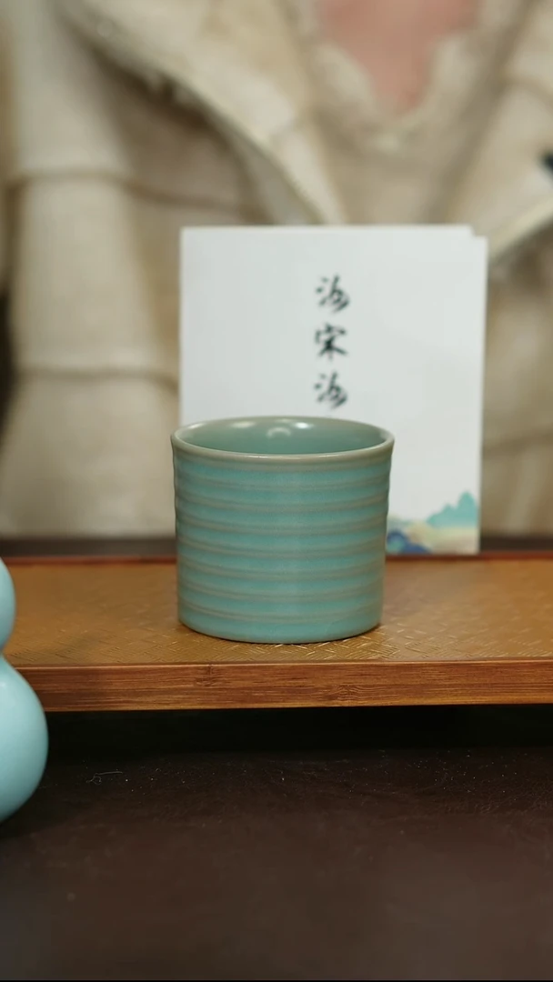 摆件瓷原矿原釉汝宋汝瓷 弦纹杯