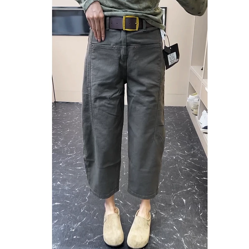 直筒弯刀牛仔裤女2025年早秋新款小个子高腰显瘦休闲工装阔腿裤子