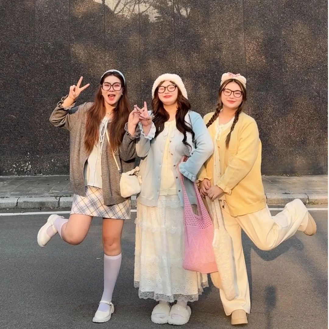 3306大码女装圆领假两件针织衫女新款蝴蝶结宽松复古开衫外套上衣