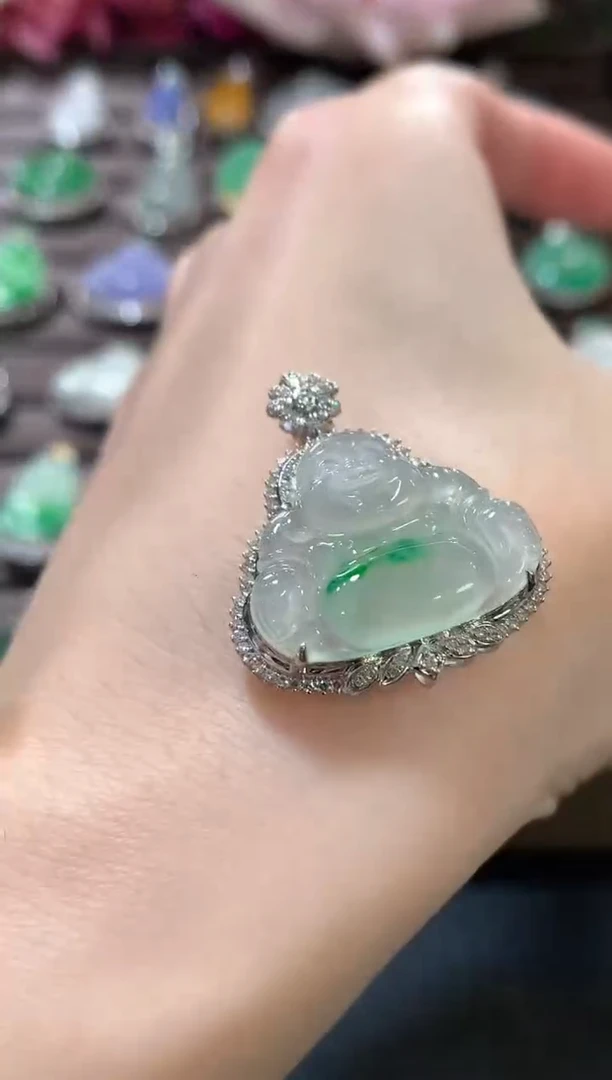 吊坠(不含链)18K金镶嵌翡翠a19