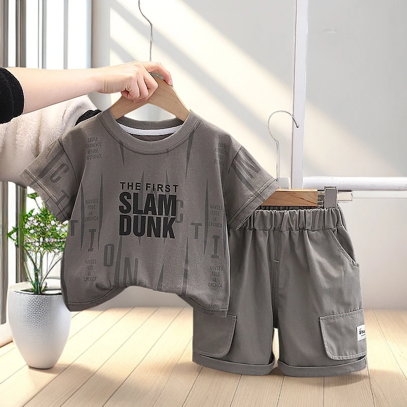 【两件套】男女宝夏季休闲洋气圆领短袖短裤高休闲品质织里童装帅气